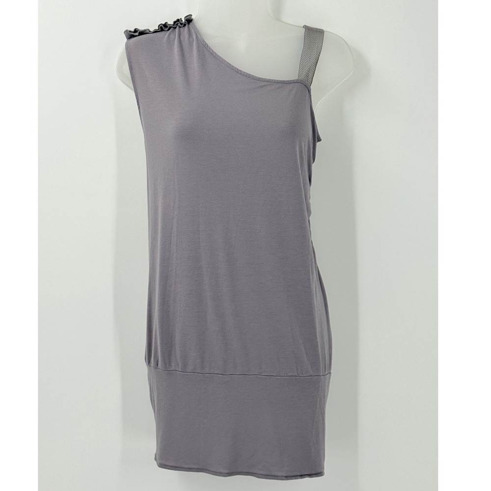 Vtg y2k Womens One Shoulder Tunic‎ Top sz M Mesh indie club going out grunge